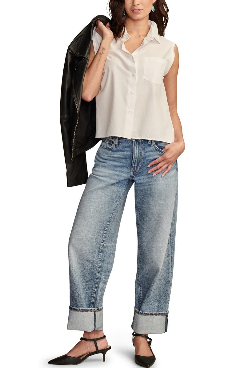 Lucky Brand Button-Up Sleeveless Top, Alternate, color, Bright White