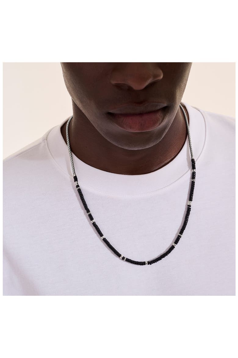 Heishi Chain Necklace, Silver, Gemstones, Alternate, color, BLACK
