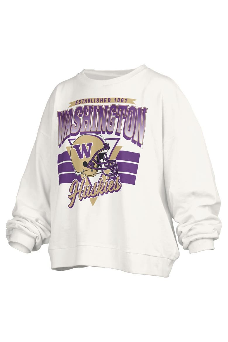 Women's Pressbox White Washington Huskies Oversized Janice Retro Waist-Length Pullover Sweatshirt, Alternate, color, White