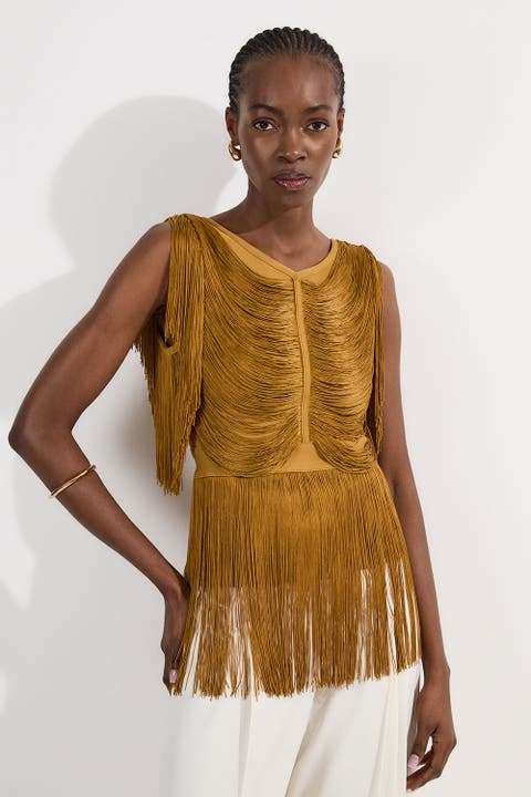 Draped Fringe Knitted Top