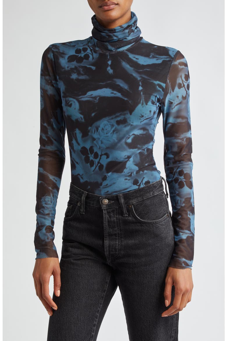 Floral Mesh Turtleneck, Main, color, BLUE SHADOW