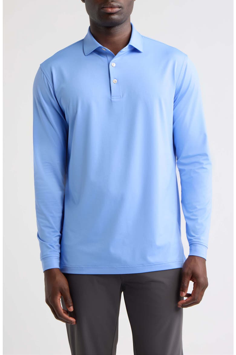 Summer Comfort Solid Long Sleeve Performance Jersey Polo, Main, color, ESTATE BLUE
