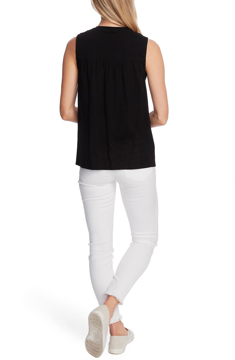 Vince Camuto Embroidered Yoke Sleeveless Cotton Blend Top, Alternate, color, 