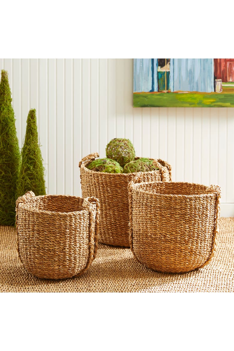 Seagrass Round Drum Baskets, Set Of 3, Alternate, color, Brown
