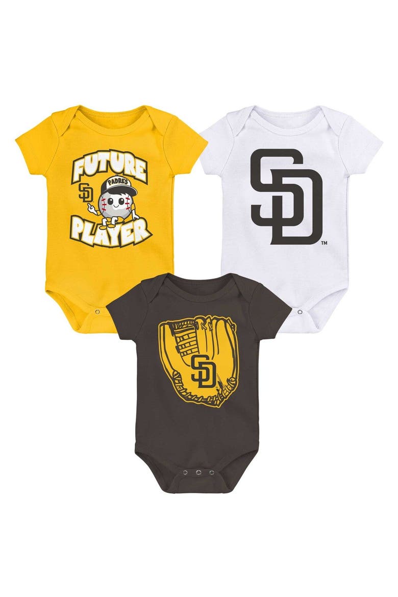 Newborn & Infant Gold/Brown/White San Diego Padres Minor League Player Three-Pack Bodysuit Set, Main, color, Gold
