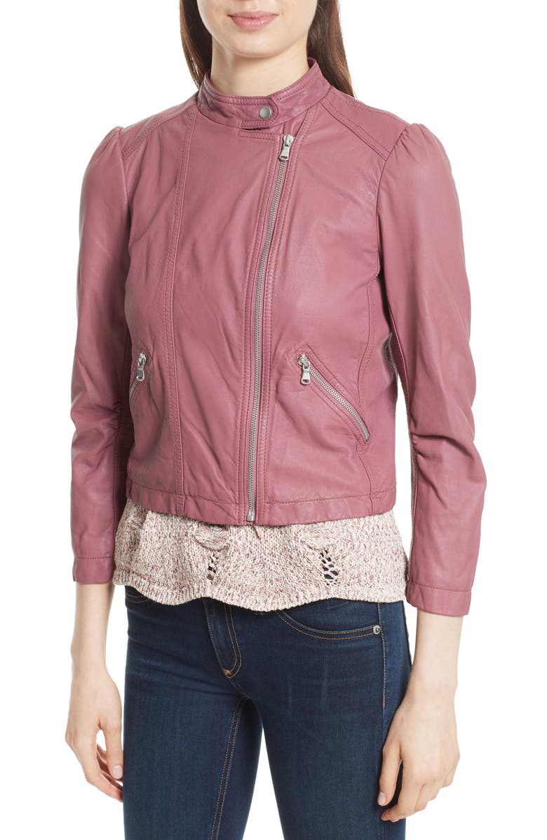 Rebecca Taylor Garment Washed Leather Moto Jacket, Alternate, color, 