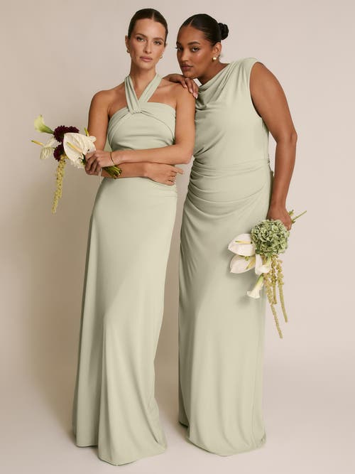 Six Stories Cowl Gathered Short Sleeve Bridesmaid In Green