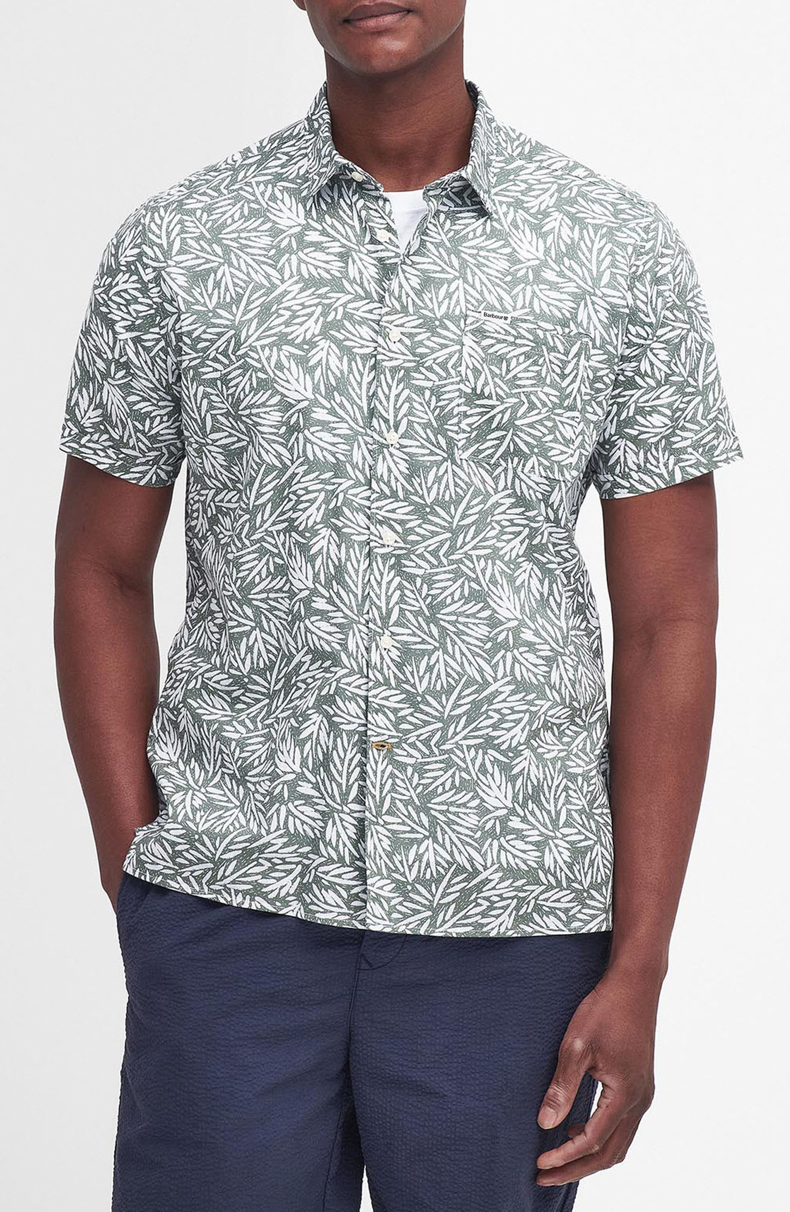 Barbour Jackstone Regular Fit Leaf Print Short Sleeve Button-Up Shirt