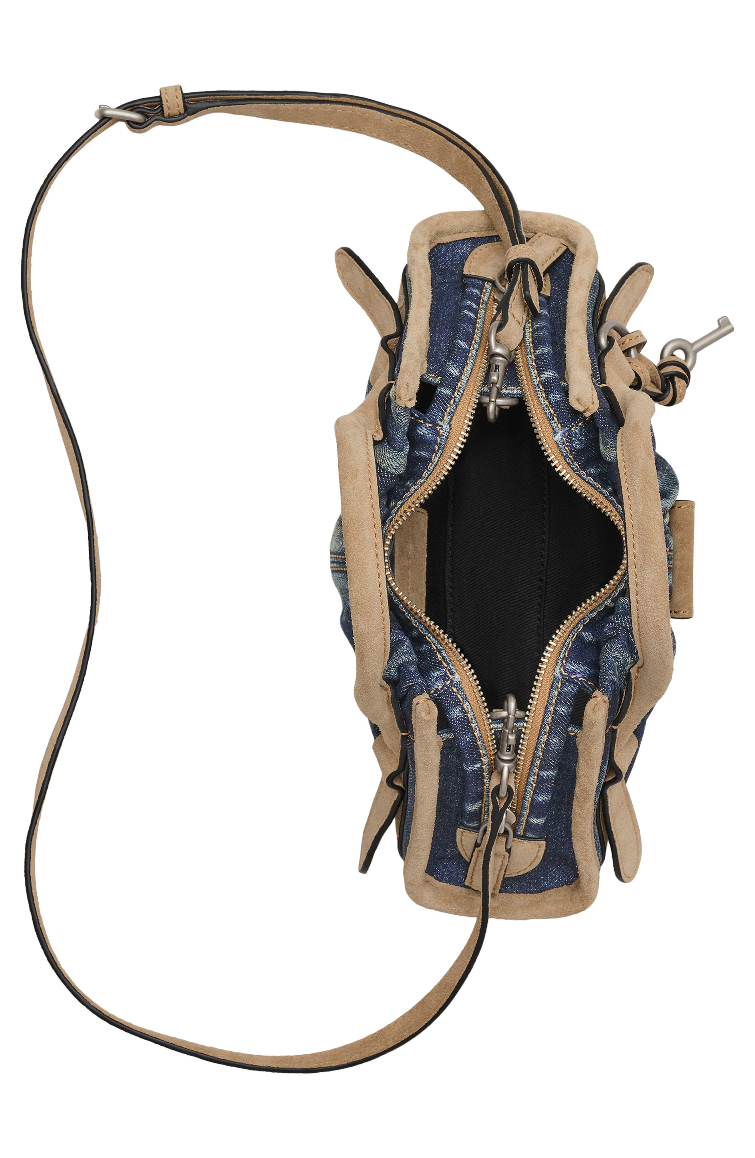 Marc Jacobs The Small Cristina Denim Suede Satchel, Alternate, color, Dark Wash Indigo