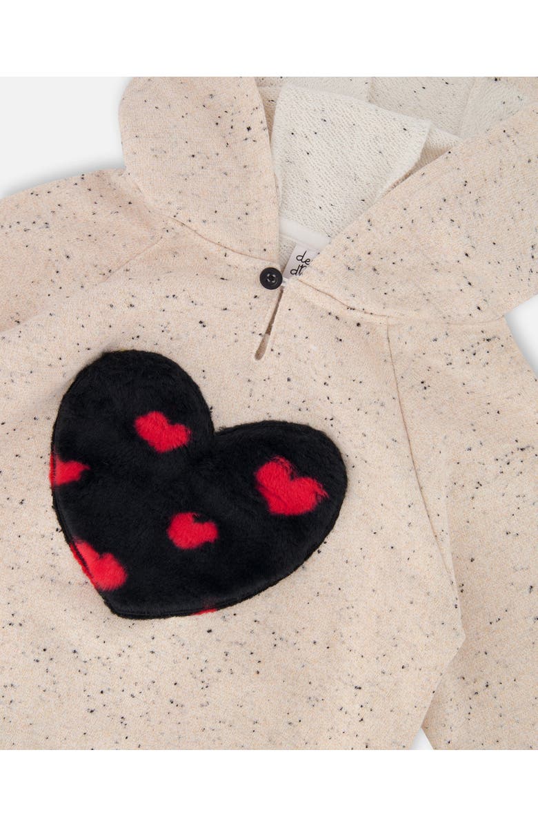 Deux par Deux Glittering French Terry Hoodie with Heart Applique, Alternate, color, Beige And Black