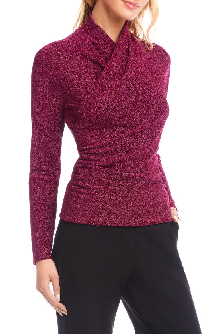 Metallic Knit Crossover Neck Top, Alternate, color, MAGENTA
