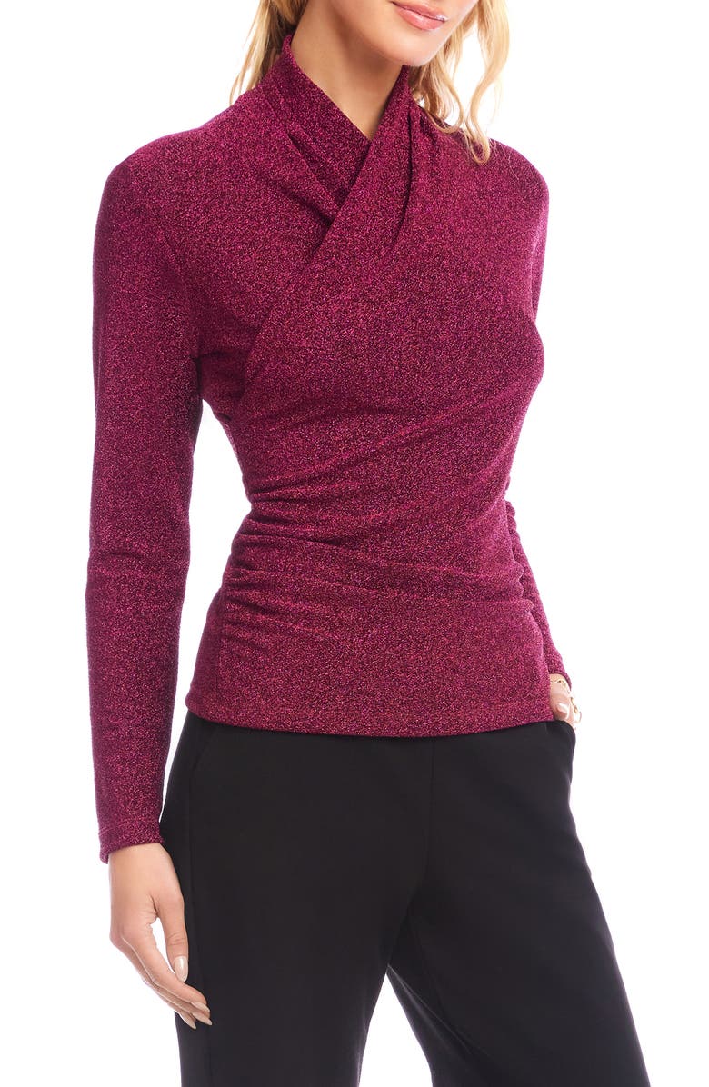 Karen Kane Metallic Knit Crossover Neck Top, Alternate, color, Magenta