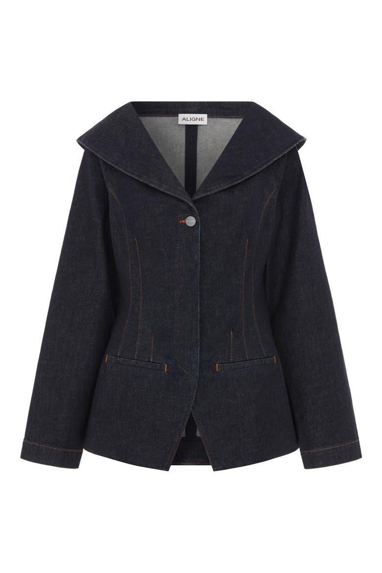Elle Shawl Collar Denim Jacket, Alternate, color, INDIGO