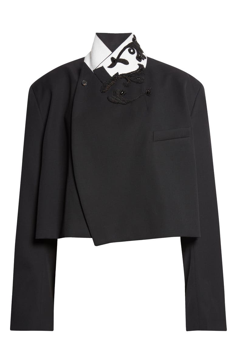 Dries Van Noten Bosea Crop Embroidered Wool Gabardine Jacket, Main, color, Black