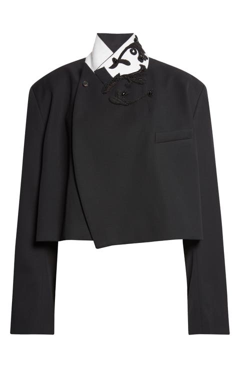 Bosea Crop Embroidered Wool Gabardine Jacket