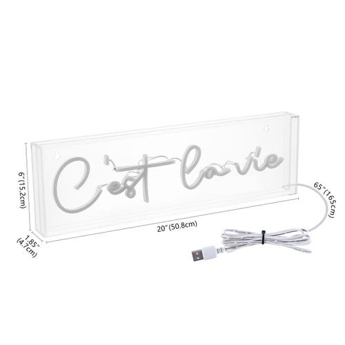 Jonathan Y C'est La Vie 20" X 6" Contemporary Glam Acrylic Box Usb Operated Led Neon Light, White In White