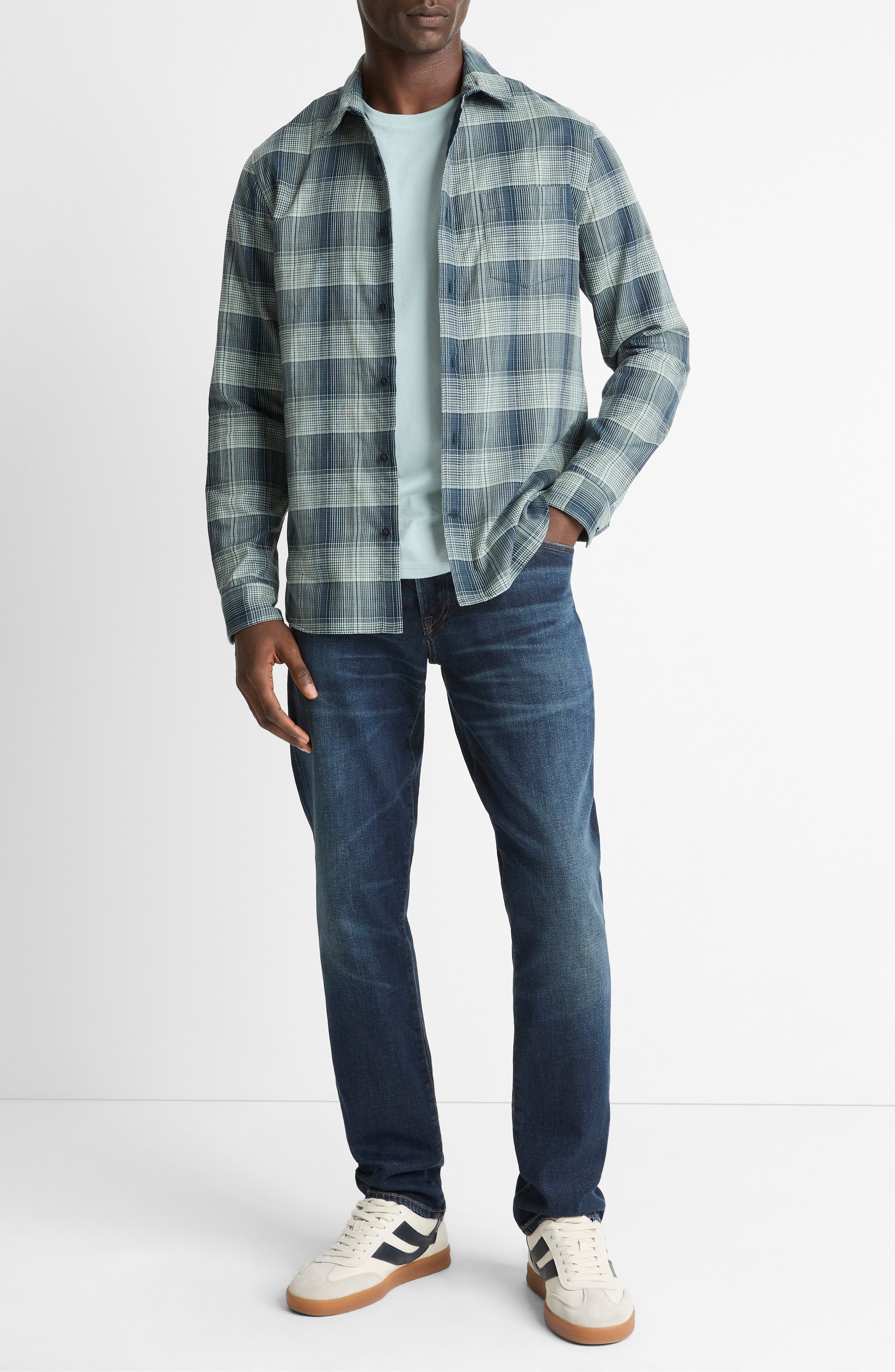 Vince Big Sky Gradient Check Cotton Button-Up Shirt — фото 4