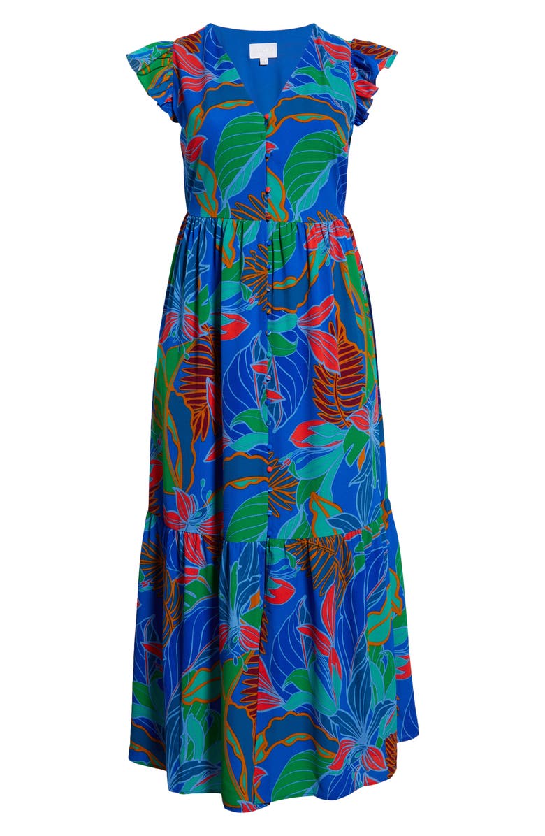 SUGARLIPS Malton Tropical Evianna Tiered Maxi Dress, Alternate, color, Blue