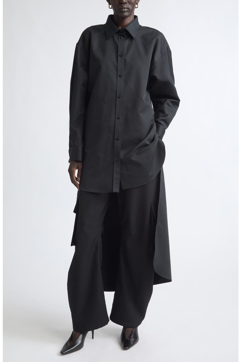 Organdi Cotton & Silk Poplin Button-Up Shirt, Main, color, 1000 BLACK