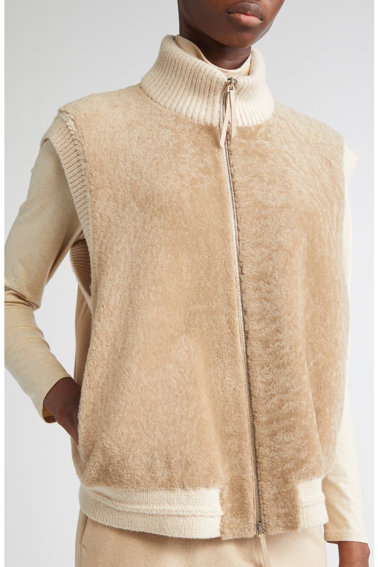 Genuine Shearling & Camel Hair Vest, Alternate, color, NATURAL