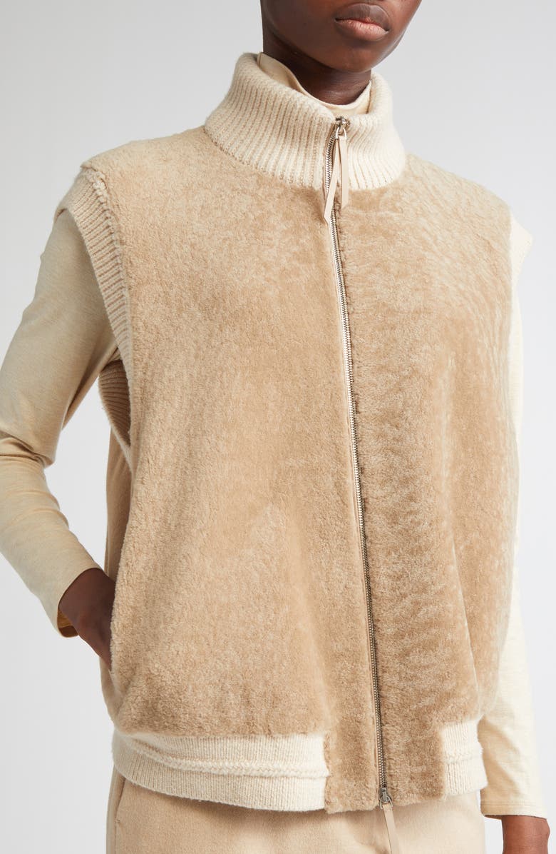 Lafayette 148 New York Genuine Shearling & Camel Hair Vest, Alternate, color, Natural
