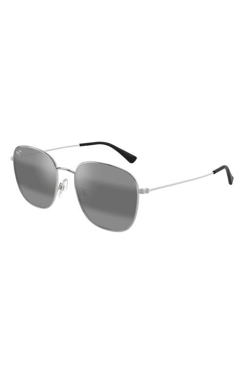 Maui Jim Olali Af 55mm Polarized Square Sunglasses In Shiny Silver W/black