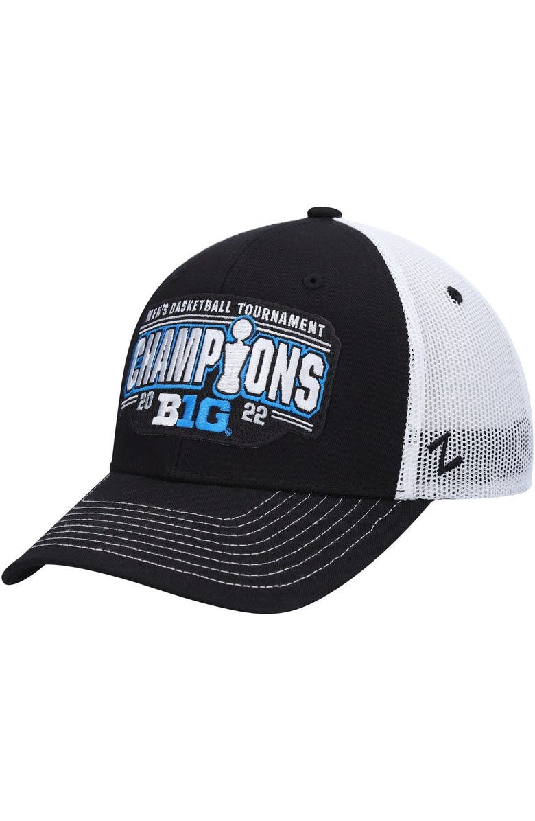 ZEPHYR Men's Zephyr Black/White Iowa Hawkeyes 2022 Big Ten Men's Basketball Conference Tournament Champions Locker Room Adjustable Hat, Alternate, color, 