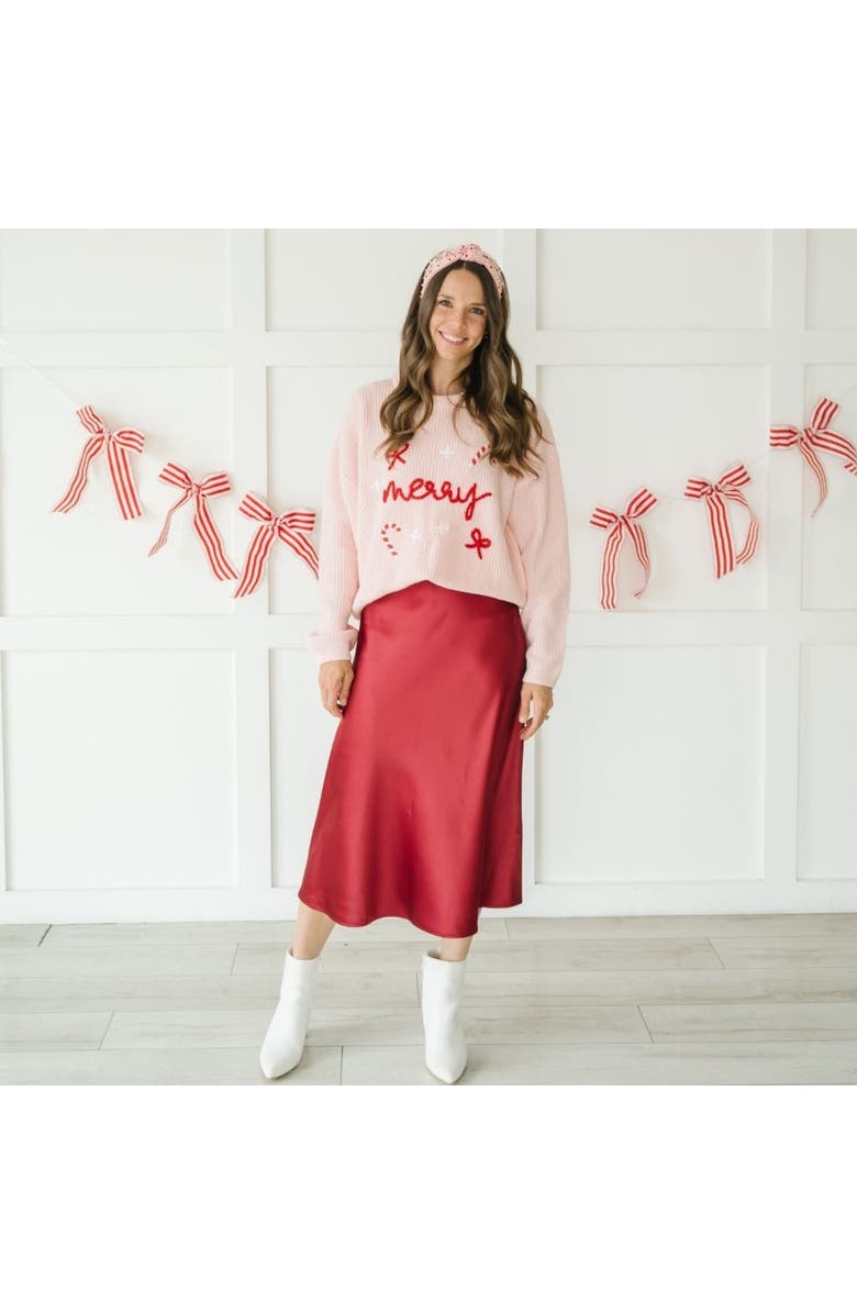 Sweet Wink Merry Bows Christmas Knit Women's Sweater, Alternate, color, Ballet Pink