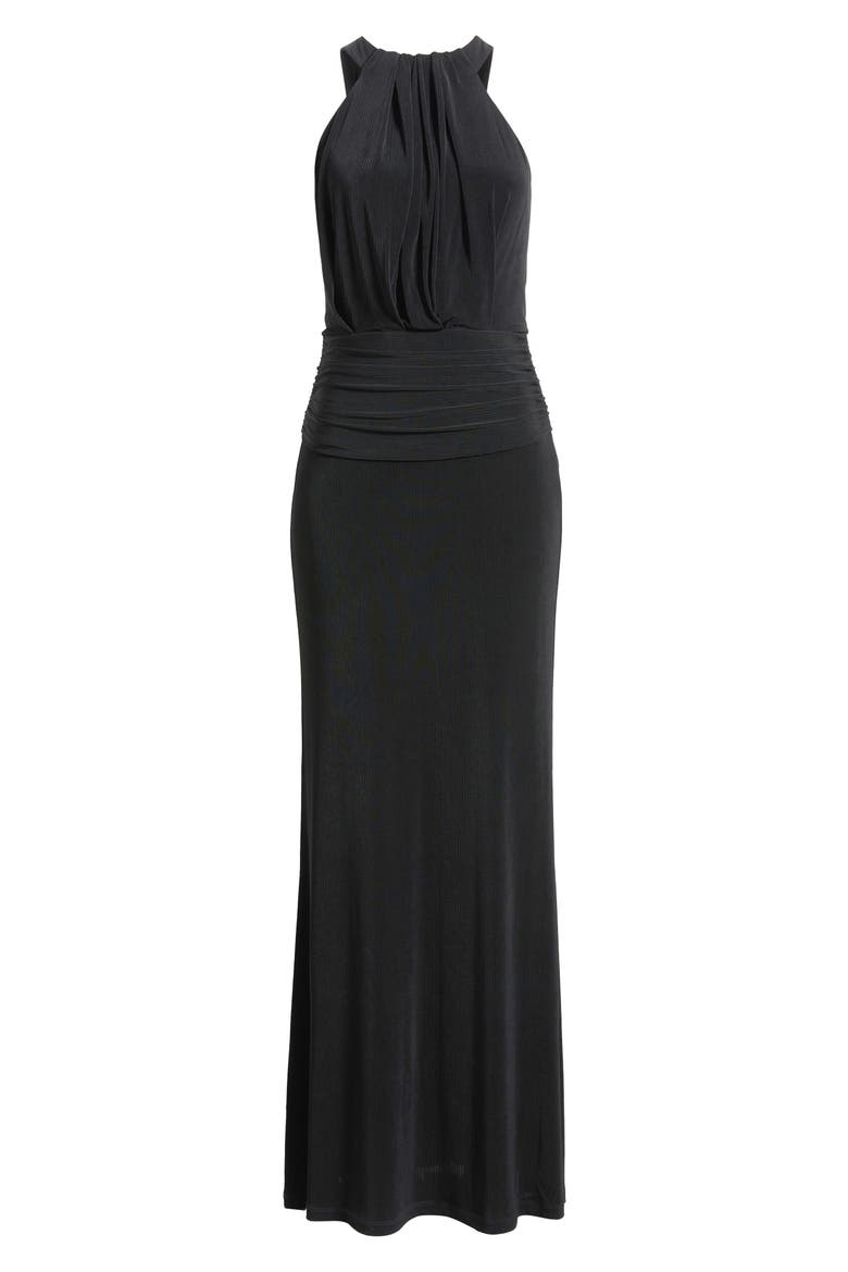 Lucine Ruched Sleeveless Gown, Alternate, color, BLACK