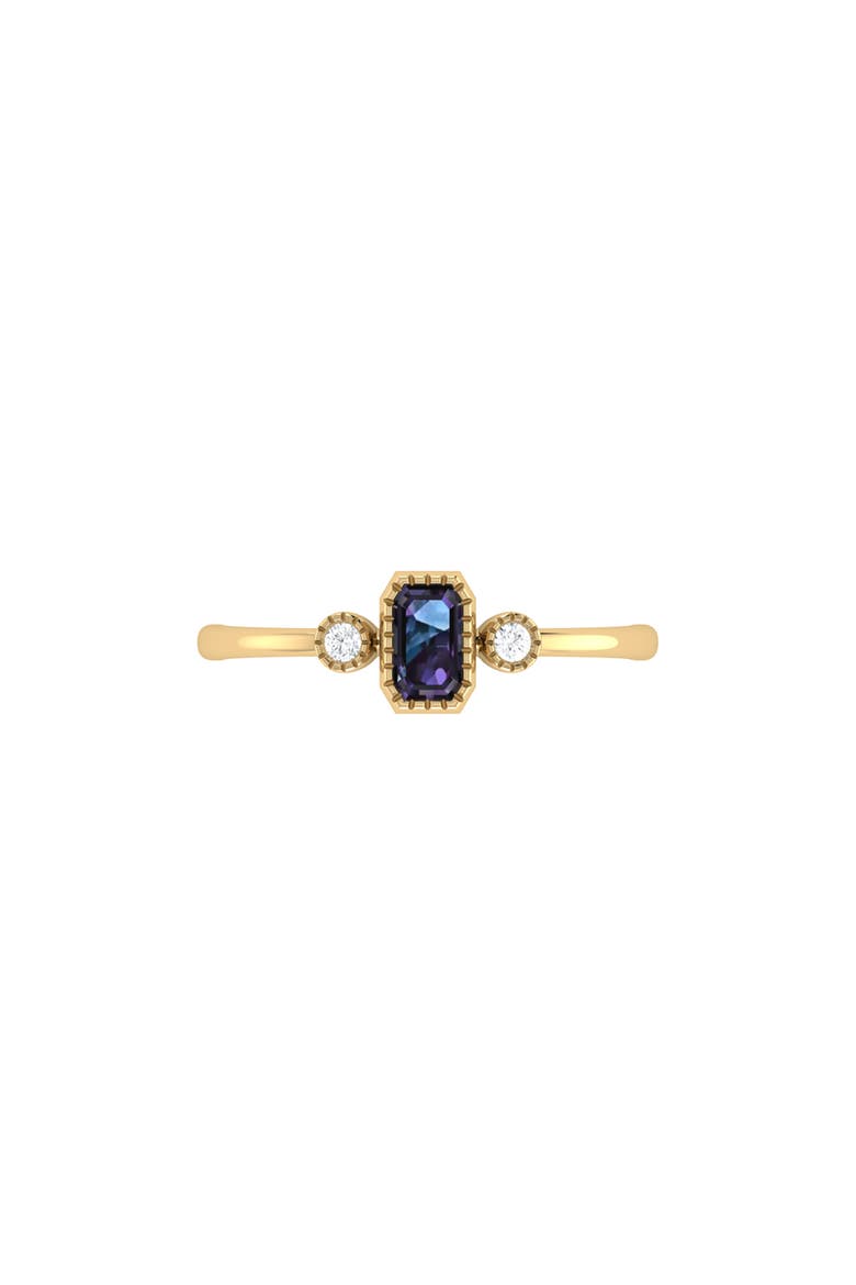 Emerald Cut Alexandrite & Diamond Birthstone Ring in 14K Gold, Alternate, color, Yellow Gold