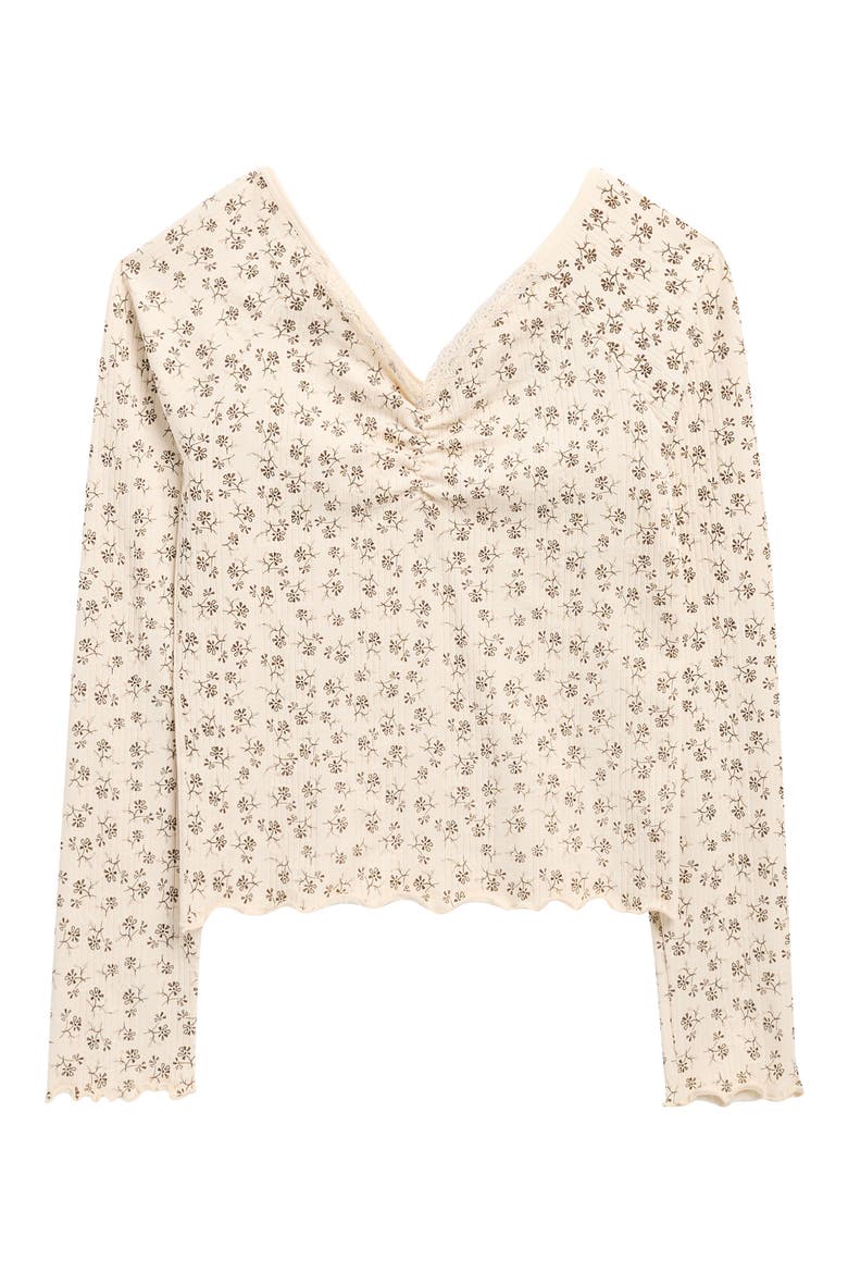 Kids' Floral Pointelle Top, Main, color, CREAM/ BROWN