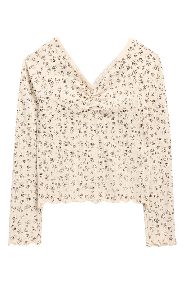 Walking on Sunshine Kids' Floral Pointelle Top, Main, color, Cream/ Brown