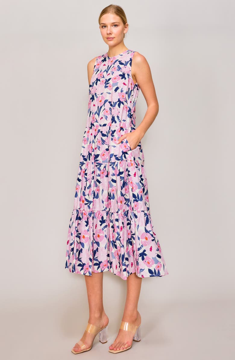 MELLODAY Floral Sleeveless Tiered Poplin Midi Dress, Alternate, color,