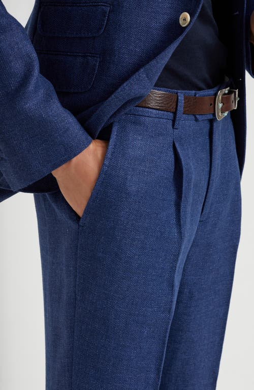 Brunello Cucinelli Silk-wool-cashmere Tapered Trousers In Indigo