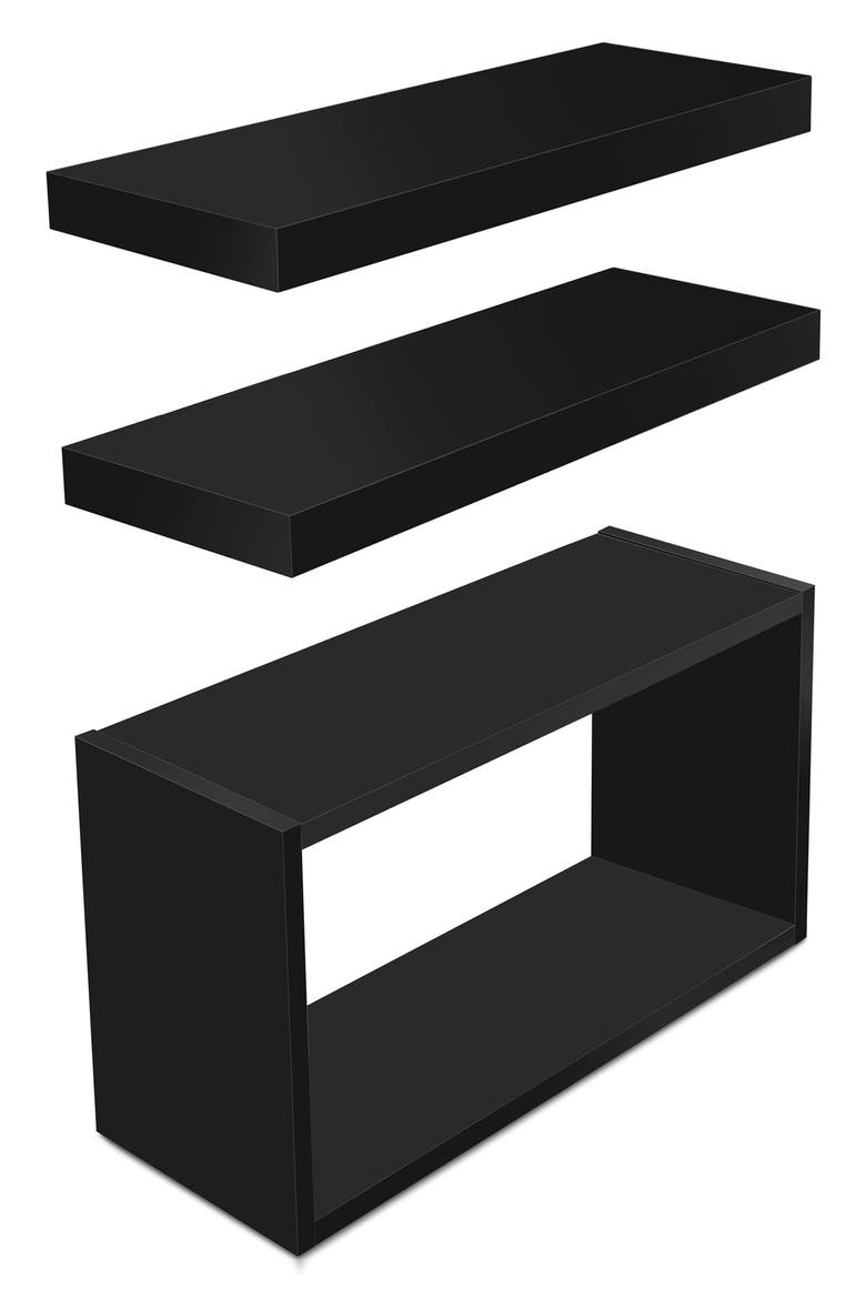 Set of 3 Floating Shelves, Main, color, BLACK