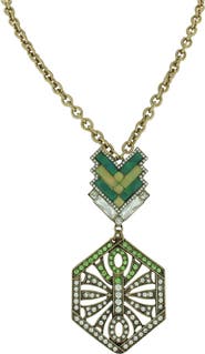 OLIVIA WELLES Rhinestone Geometric Pendant Statement Necklace