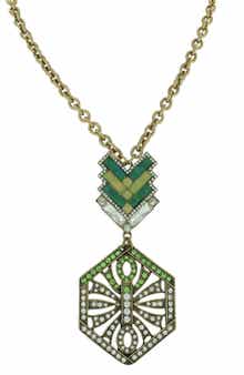 OLIVIA WELLES Rhinestone Geometric Pendant Statement Necklace