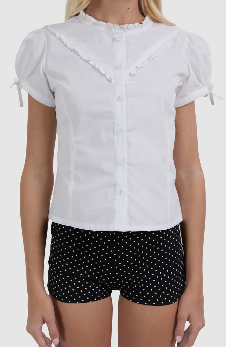 Motel Legra Frill Poplin Shirt, Main, color, Poplin White