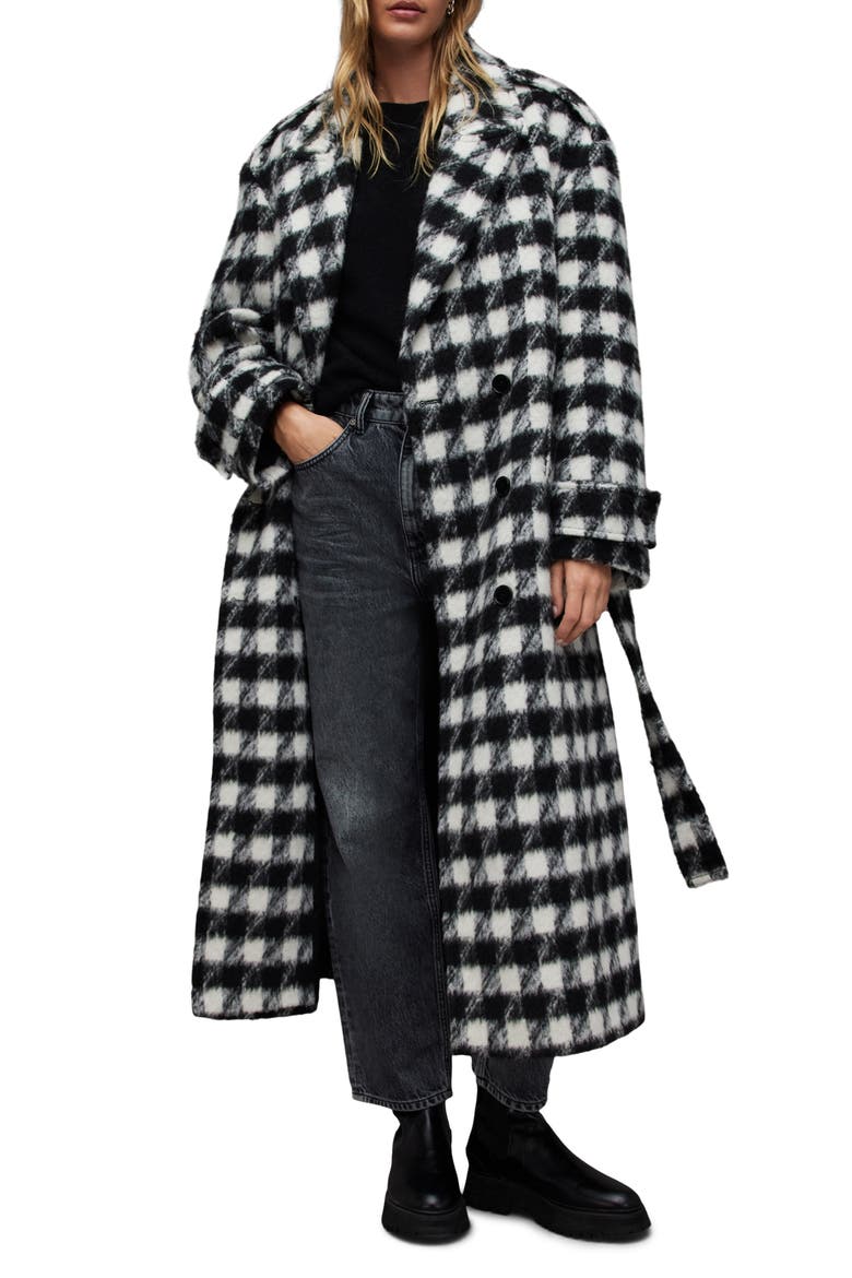Haithe Check Coat, Main, color, BLACK/WHITE