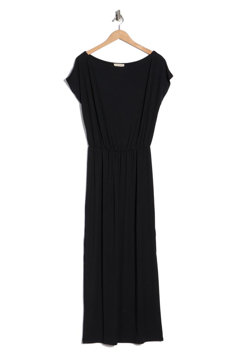 Cap Sleeve Slit Maxi Dress, Alternate, color, BLACK
