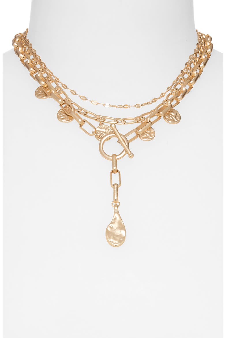 Hammered Disc & Chain Link Layered Necklace, Alternate, color, GOLD