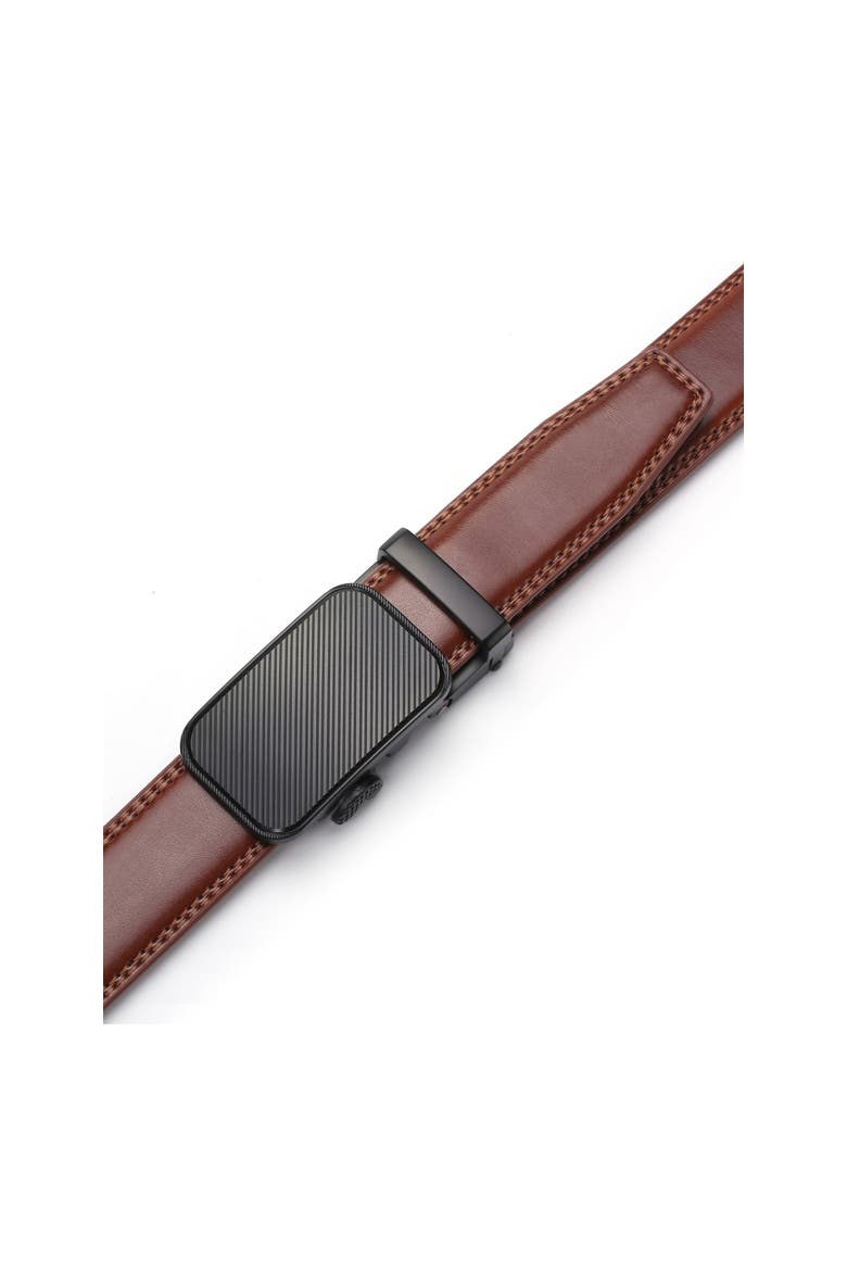 Classic Adjustable Ratchet Leather Dress Belt, Alternate, color, Burnt Umber/Diagonal Stripe
