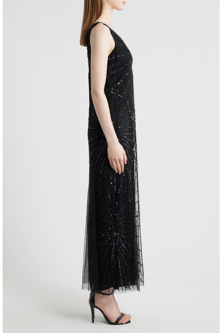 Beaded Sleeveless Tulle Gown, Alternate, color, BLACK 001