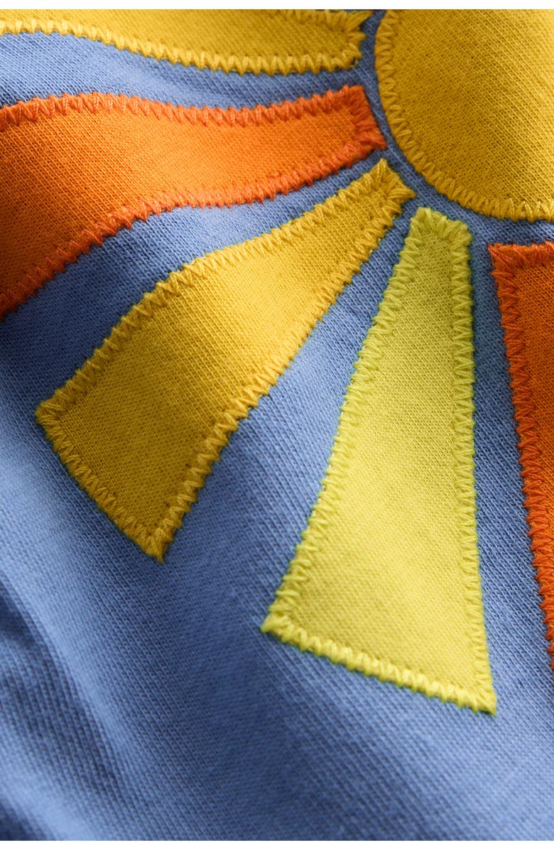 Mini Boden Kids' Enola Appliqué Jersey Dress, Alternate, color, Salt Blue Sunrays