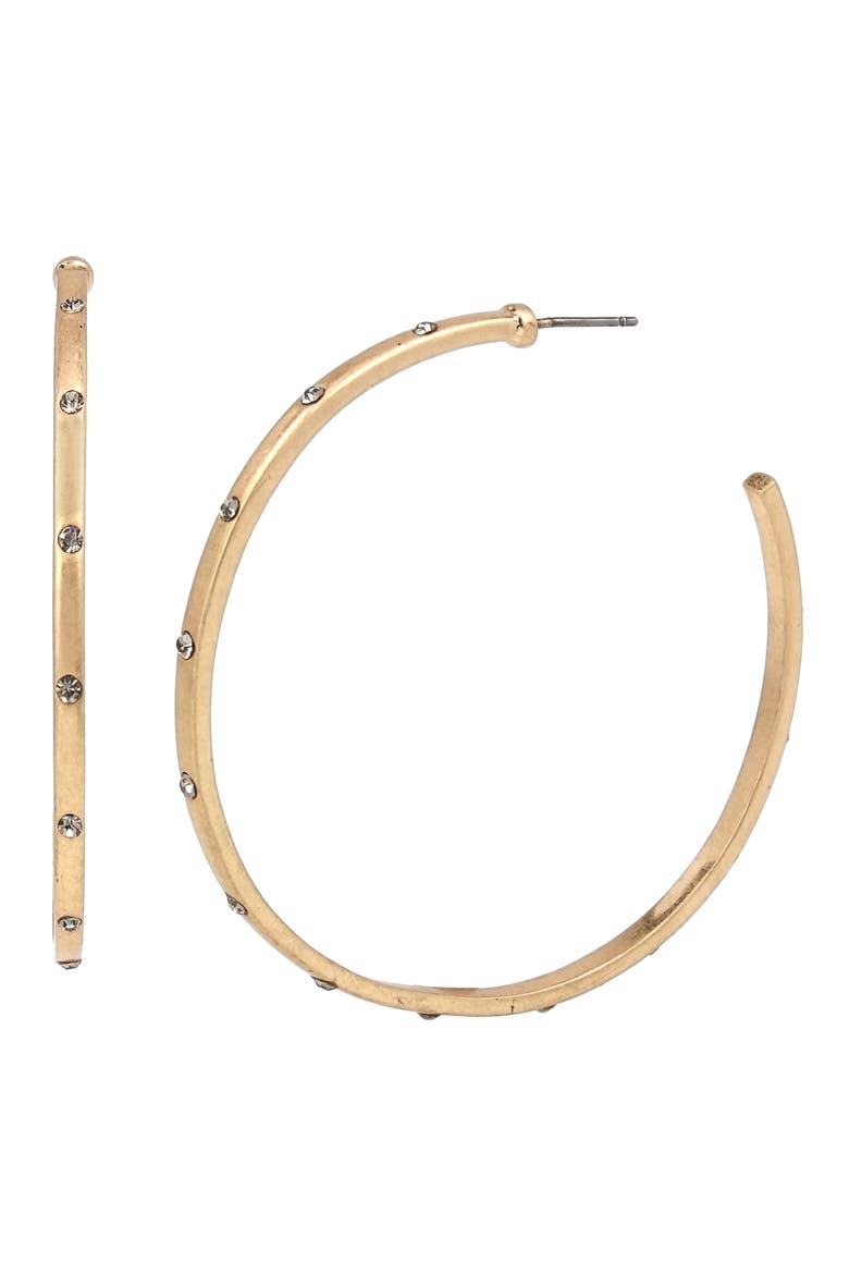 Large Round Hoop Earrings, Main, color, WARM BRASS