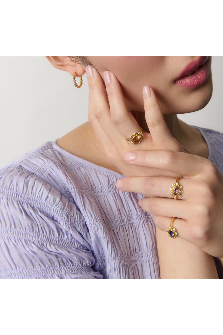 Demetra Pink Sapphire Hoop Earrings, Alternate, color, Yellow Gold