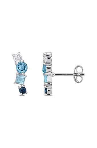 DELMAR Mixed Cut Swiss London Blue Topaz, Sky Blue Topaz & White Sapphire Stud Earrings