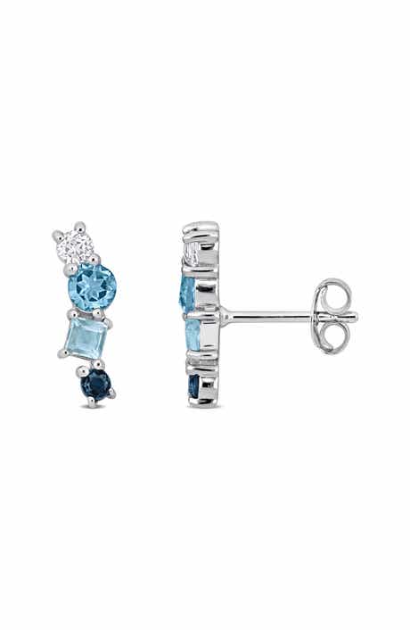 DELMAR Mixed Cut Swiss London Blue Topaz, Sky Blue Topaz & White Sapphire Stud Earrings
