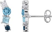 DELMAR Mixed Cut Swiss London Blue Topaz, Sky Blue Topaz & White Sapphire Stud Earrings