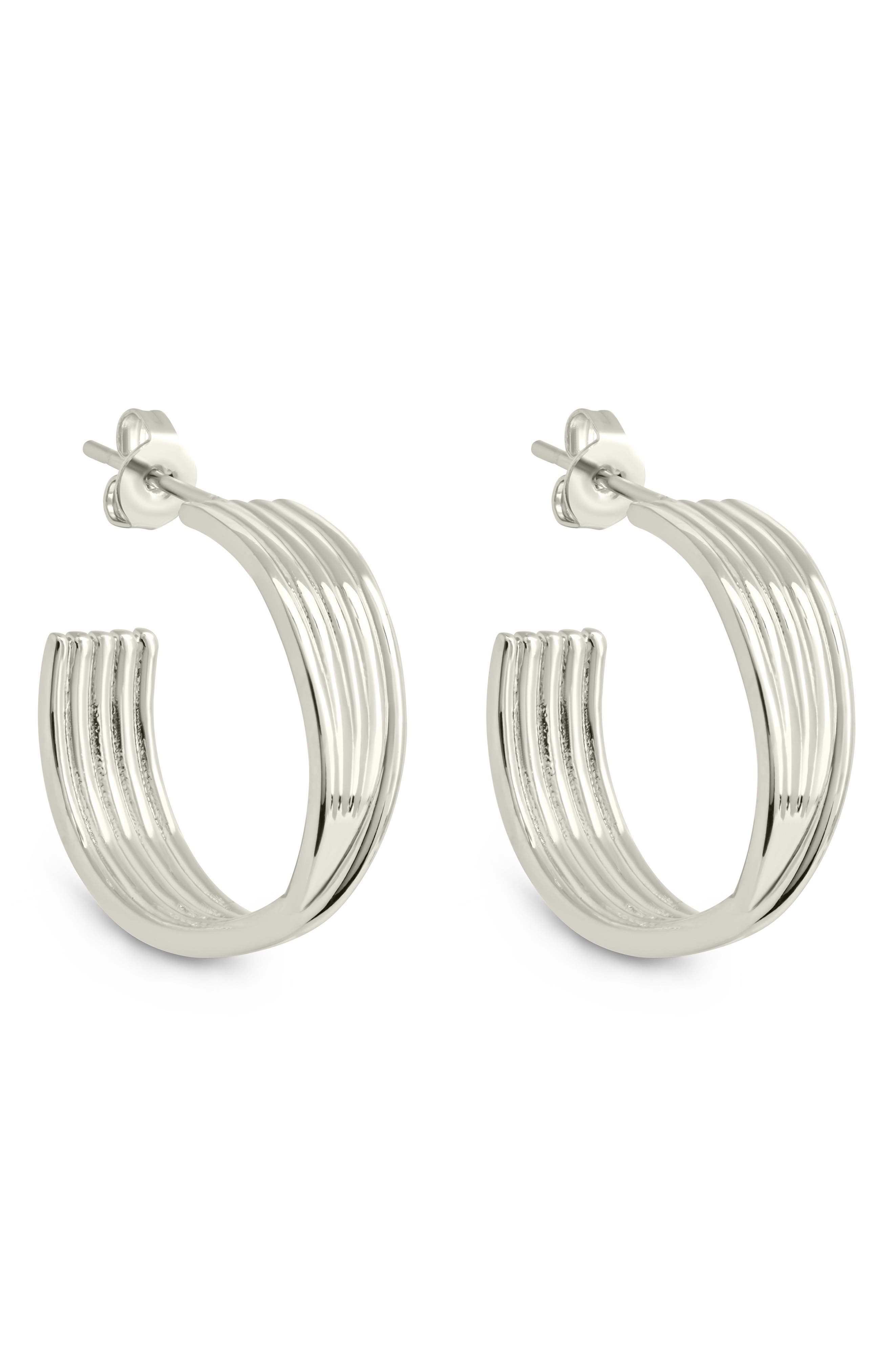 Sterling Forever Katya Textured Hoop Earrings